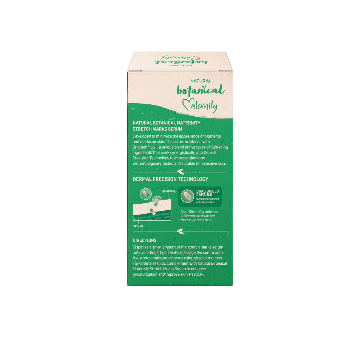 Natural Botanical Maternity Stretch Marks Serum Back Packaging