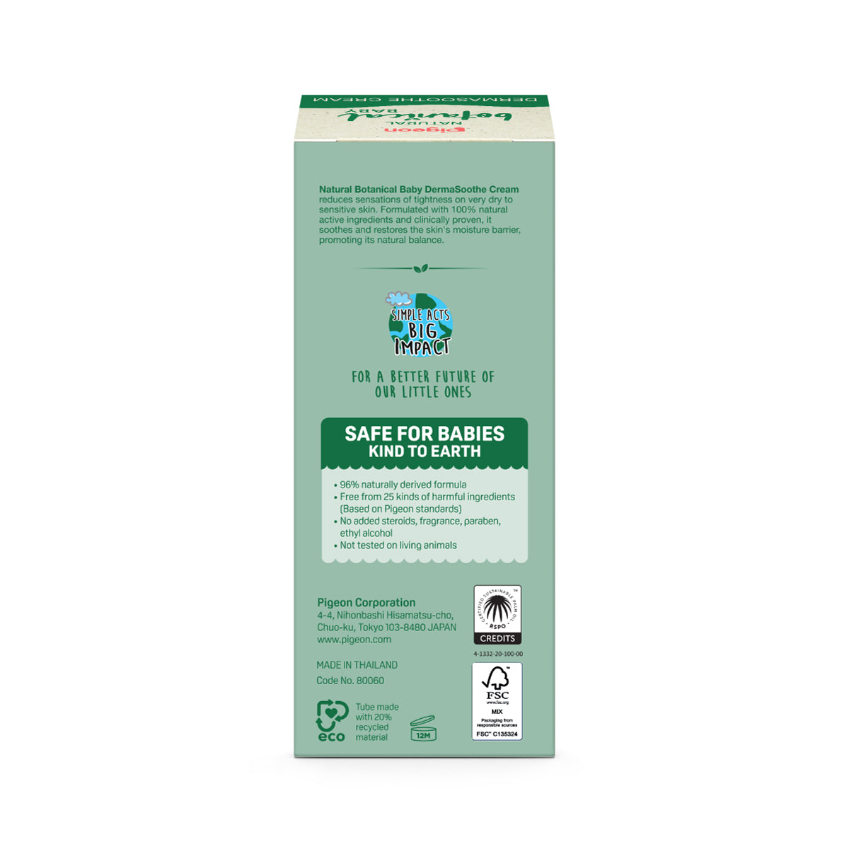 Natural Botanical Baby DermaSoothe Cream 50ml Box Back