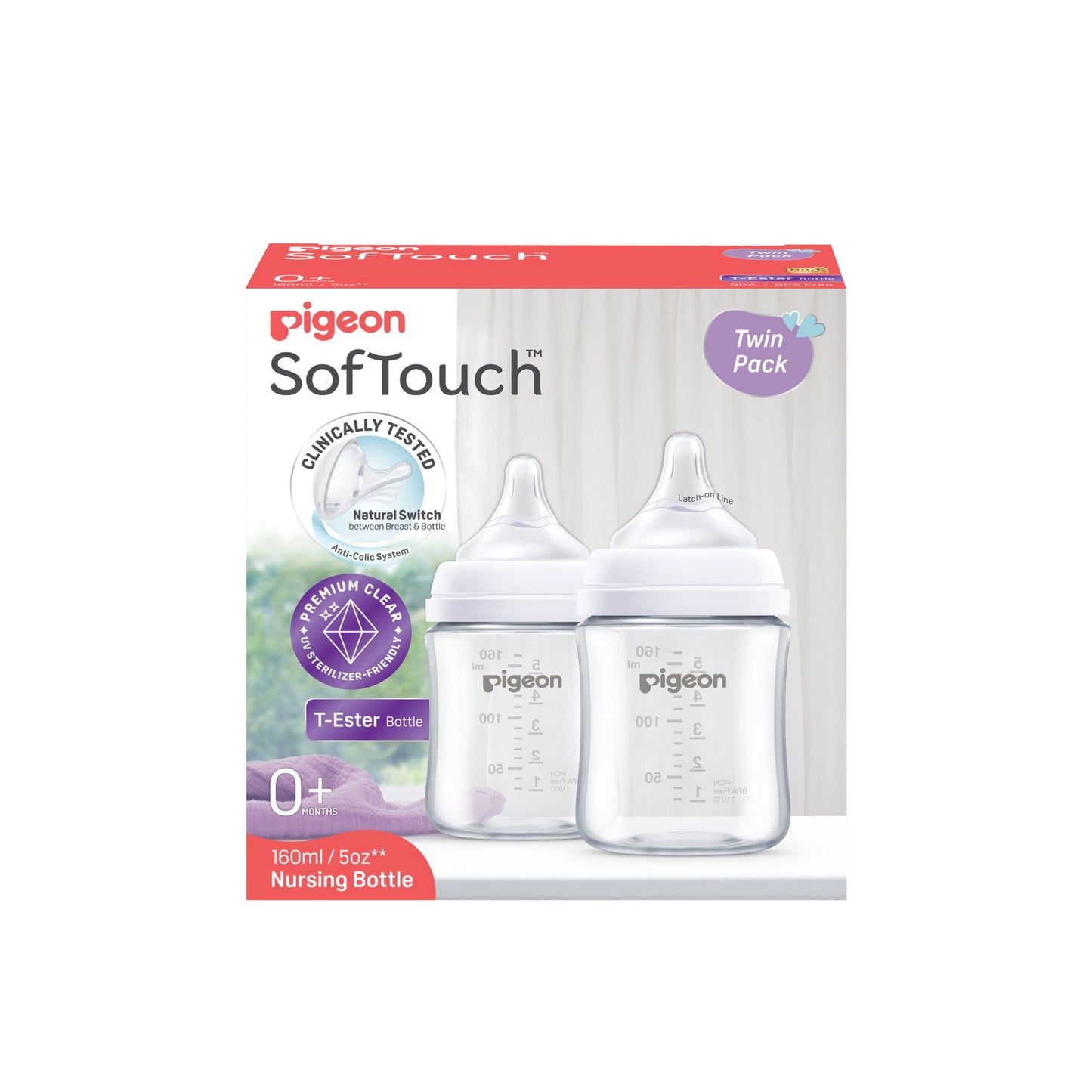 81283_SofTouch BPP Nursing Bottle T-Ester 160ml Twin Pack Logo_Packaging_Front