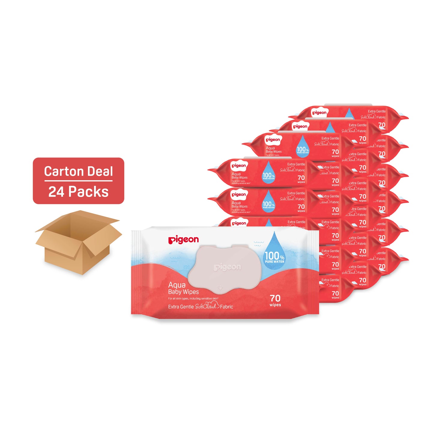 Pigeon Aqua Baby Wipes Hard Cover Lip (70 Wipes x 24)