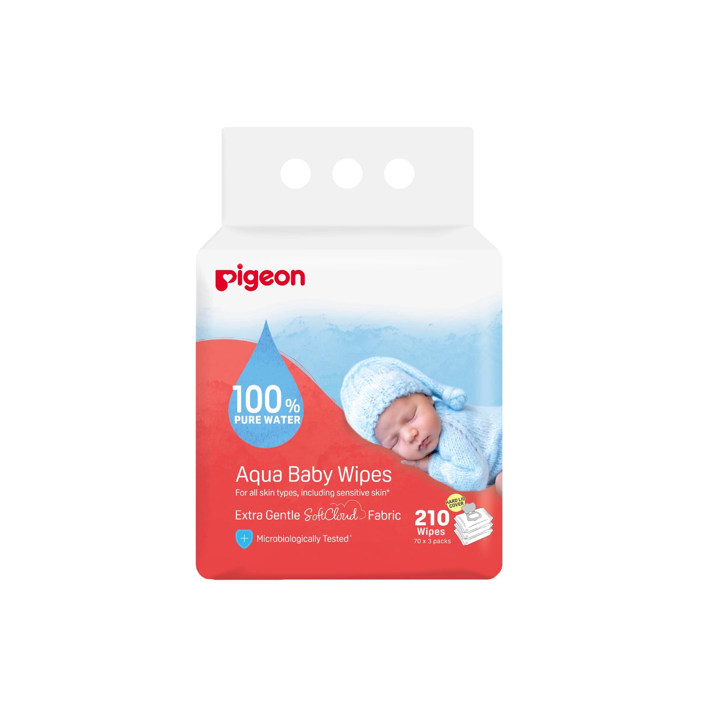 Pigeon Aqua Baby Wipes Hard Cover Lip (70 Wipes x 3)