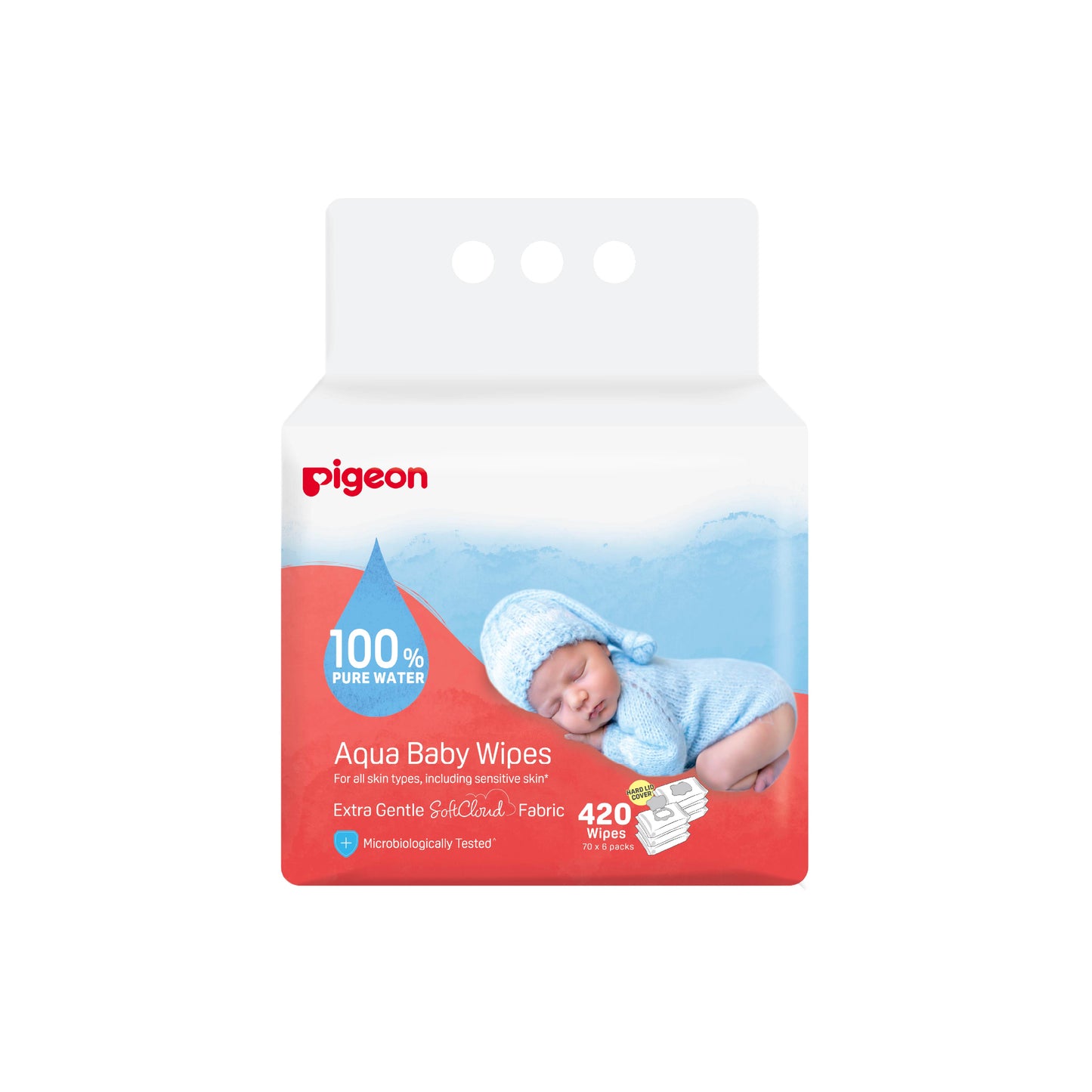 Pigeon Aqua Baby Wipes Hard Cover Lip (70 Wipes x 6)