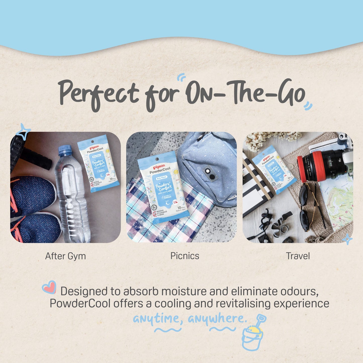 80091 PowderCool Body Wipes on the go