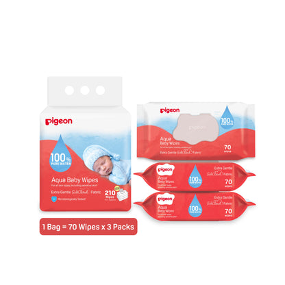 Pigeon Aqua Baby Wipes Hard Cover Lip (70 Wipes x 3)