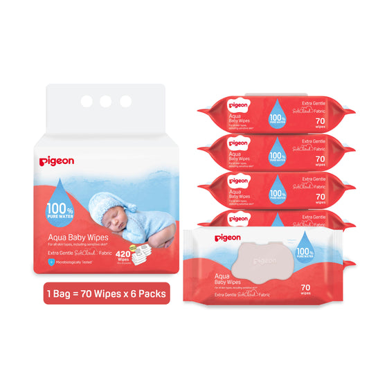 Pigeon Aqua Baby Wipes Hard Cover Lip (70 Wipes x 6)