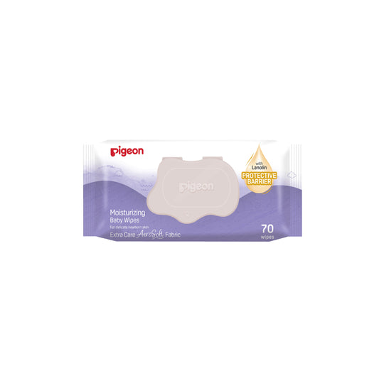 Pigeon Moisturizing Baby Wipes for newborns 0-6 months, featuring protective Lanolin and AeroSoft fabric