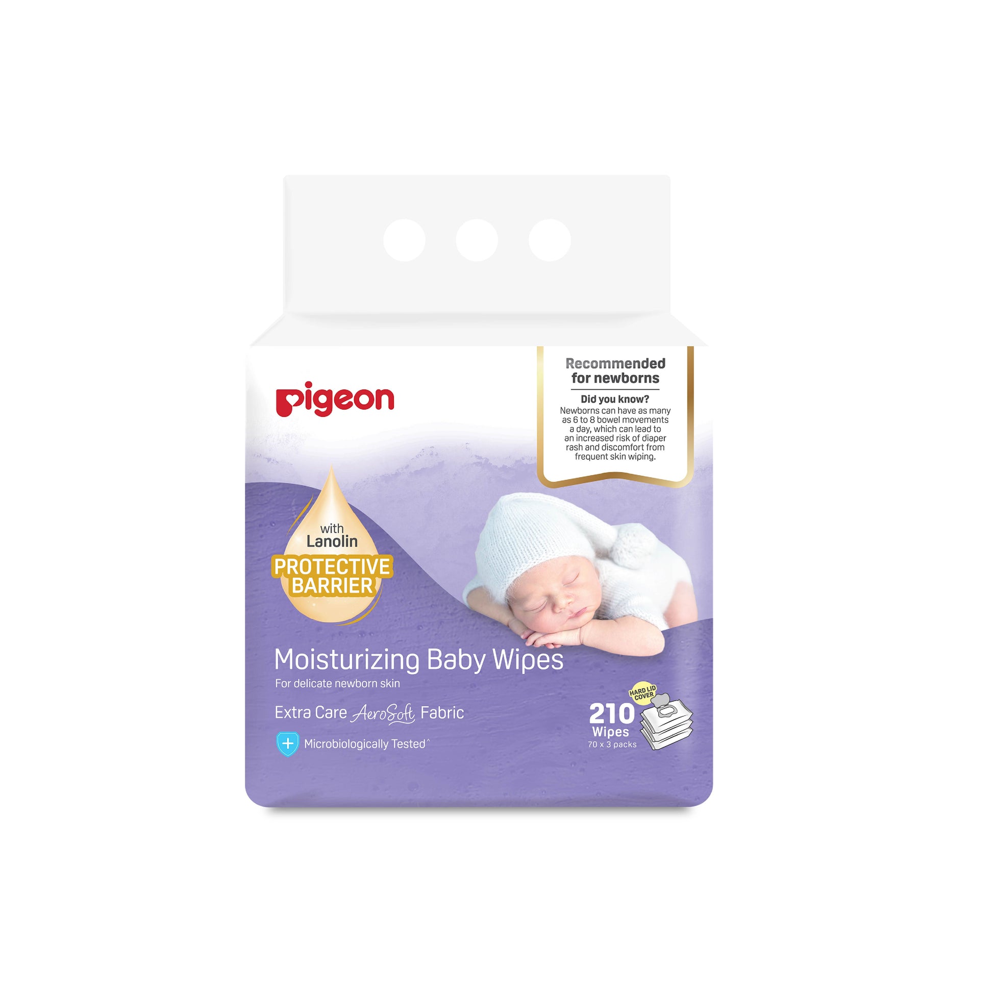 Pigeon Moisturizing Baby Wipes with easy-to-use flip-top lid to keep wipes moist and fresh , 70 x 3 pack (210 wipes) 