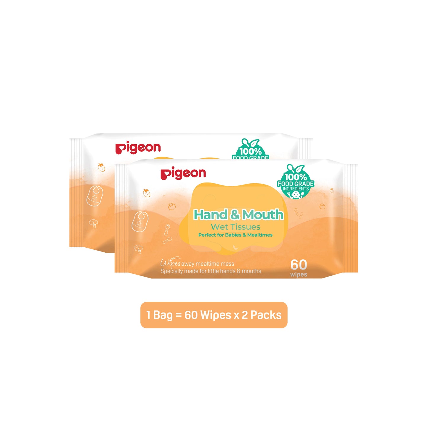 Pigeon Hand And Mouth Wet Tissues (60 Wipes x 2)