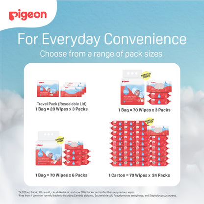 Pigeon Aqua Baby Wipes Hard Lid Cover (70 Wipes x 6)
