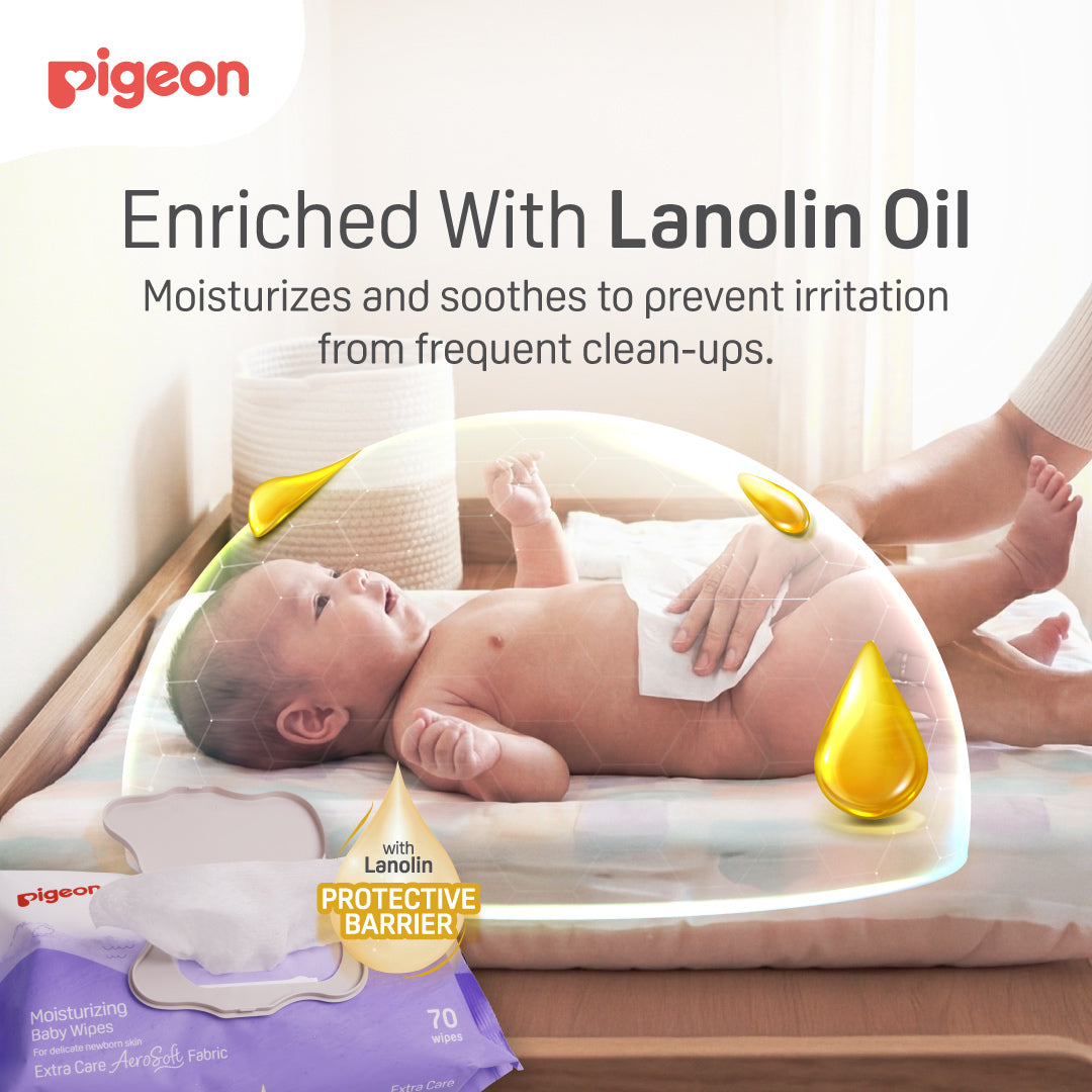 Lanolin-infused moisturizing wipes that soothe skin and prevent irritation during diaper changes.