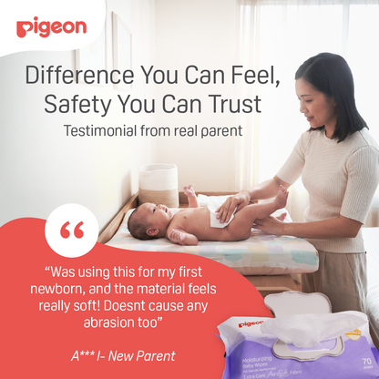 New mom feedback: The upgraded Pigeon Moisturizing Wipes are thicker and softer than ever—the best wipes I've found for my newborn's delicate skin.