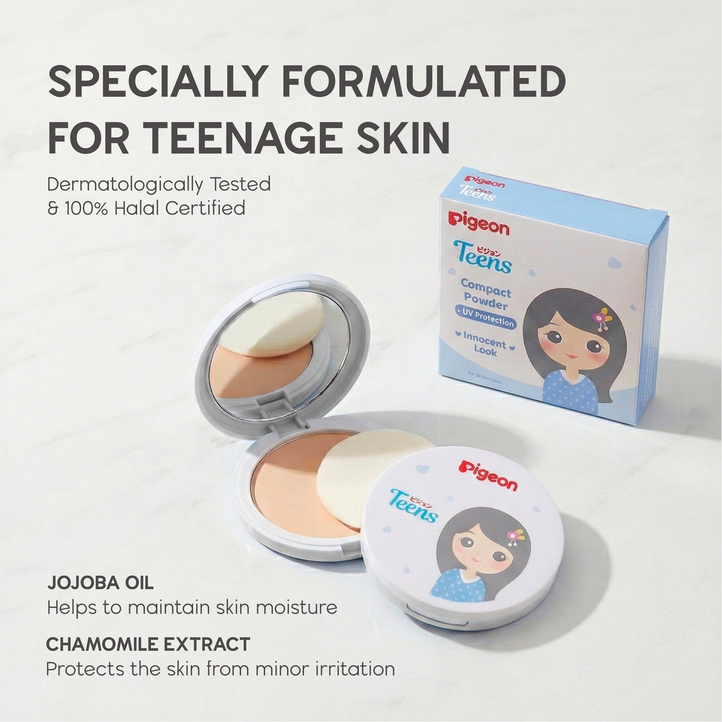 Pigeon Teens Compact Powder + UV Protection 14g (Refill + Puff)