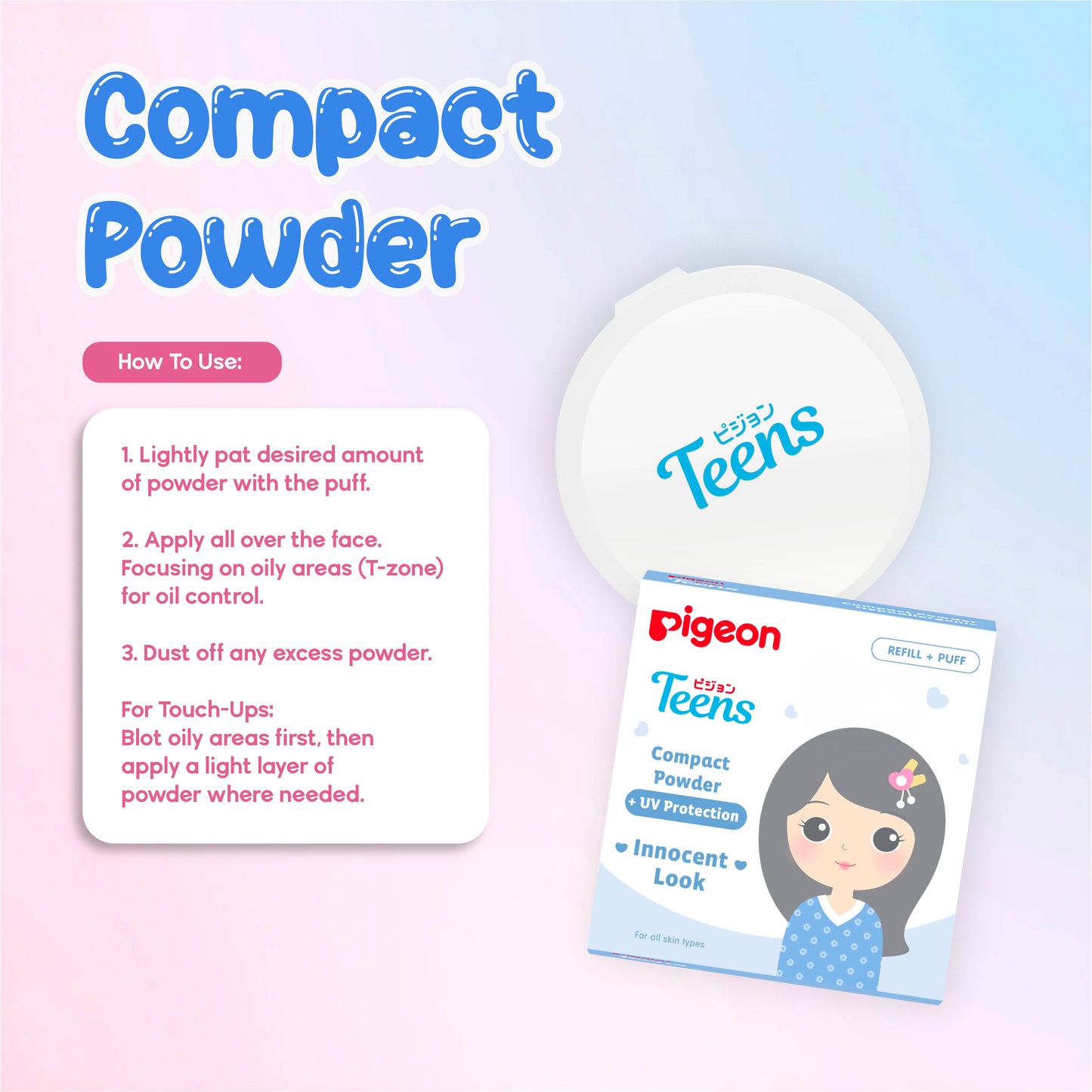 Pigeon Teens Compact Powder + UV Protection 14g (Refill + Puff)