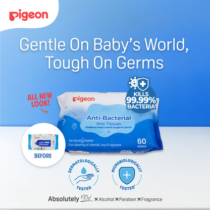 Pigeon Anti-Bacterial Wet Tissues Single Pack (60 Wipes)